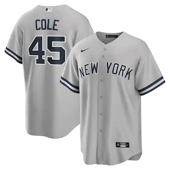 mens nike gerrit cole gray new york yankees road replica pl